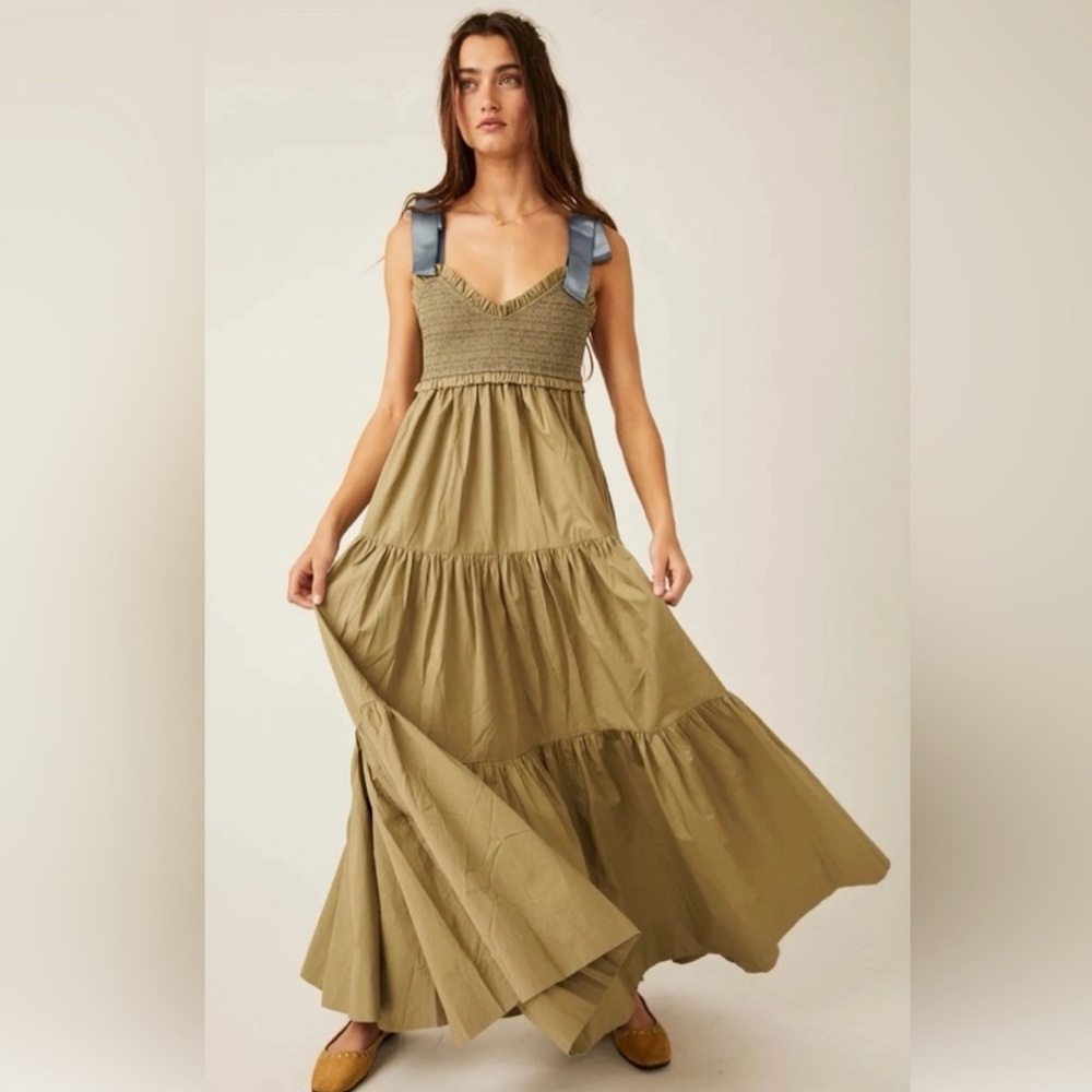 Free People Olive Tiered Maxi Dress